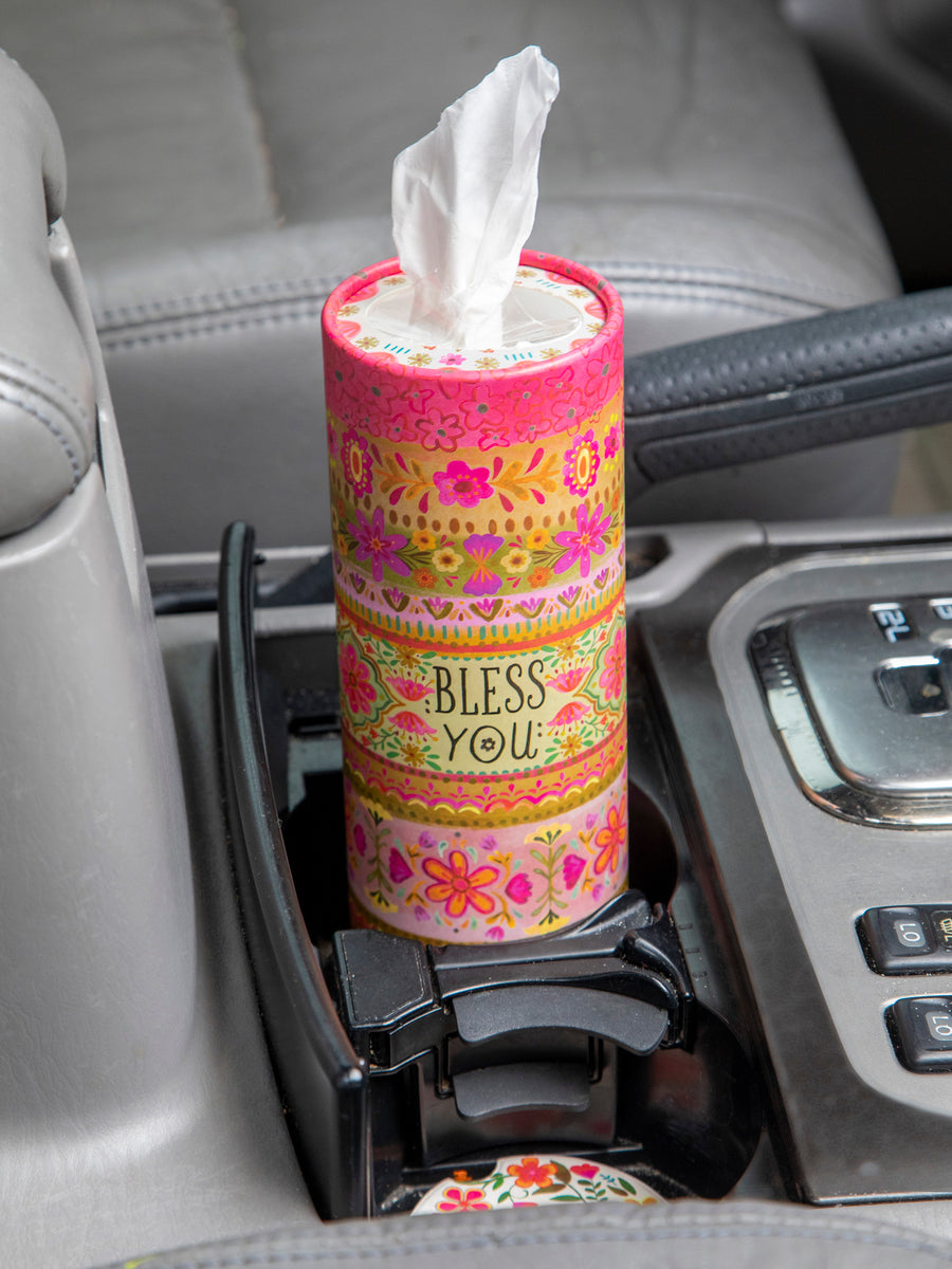 Car Tissues, Set of 3 - Bless You Pink Border