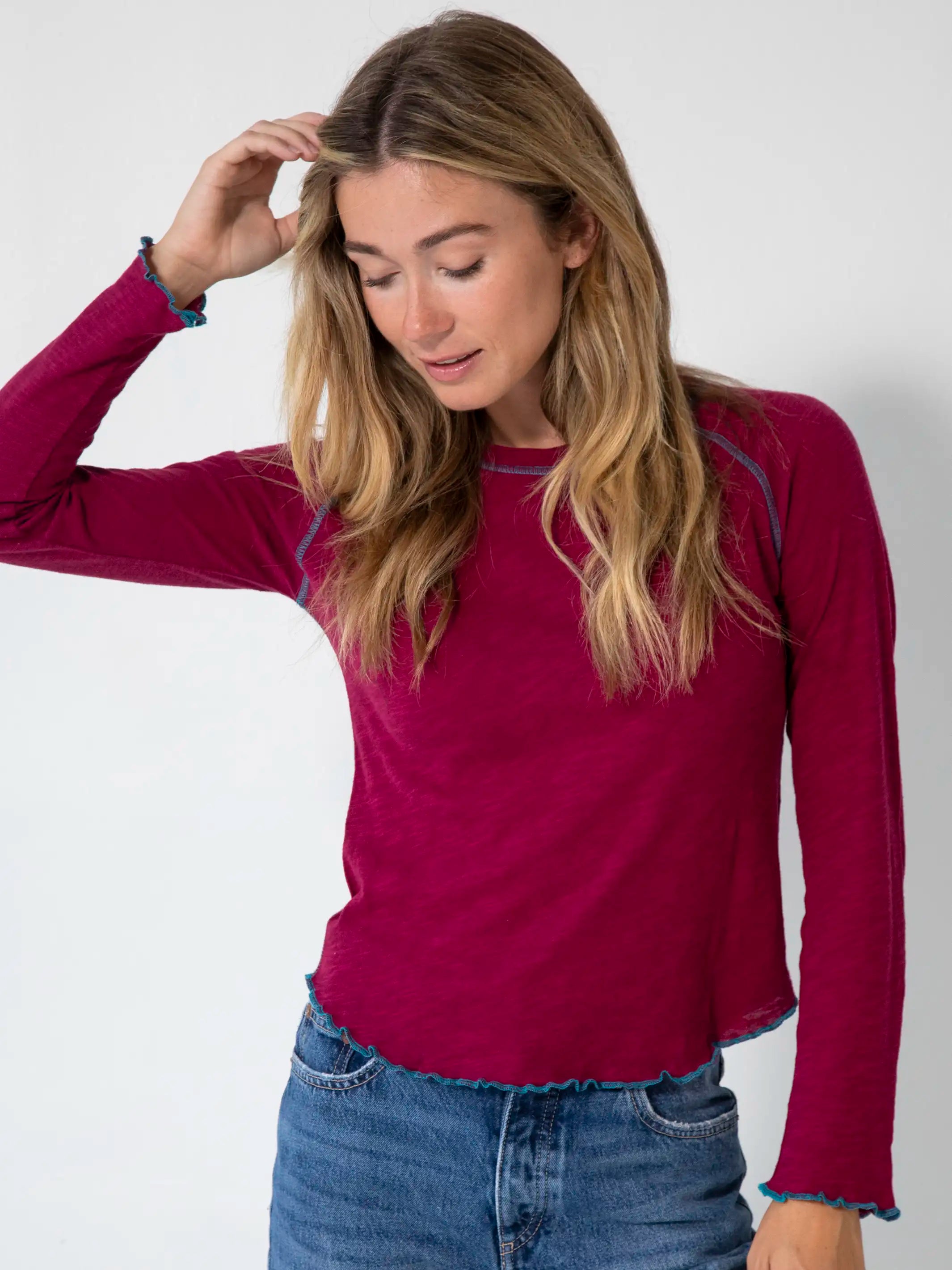 Lily Knit Long Sleeve Tee Shirt - Cranberry