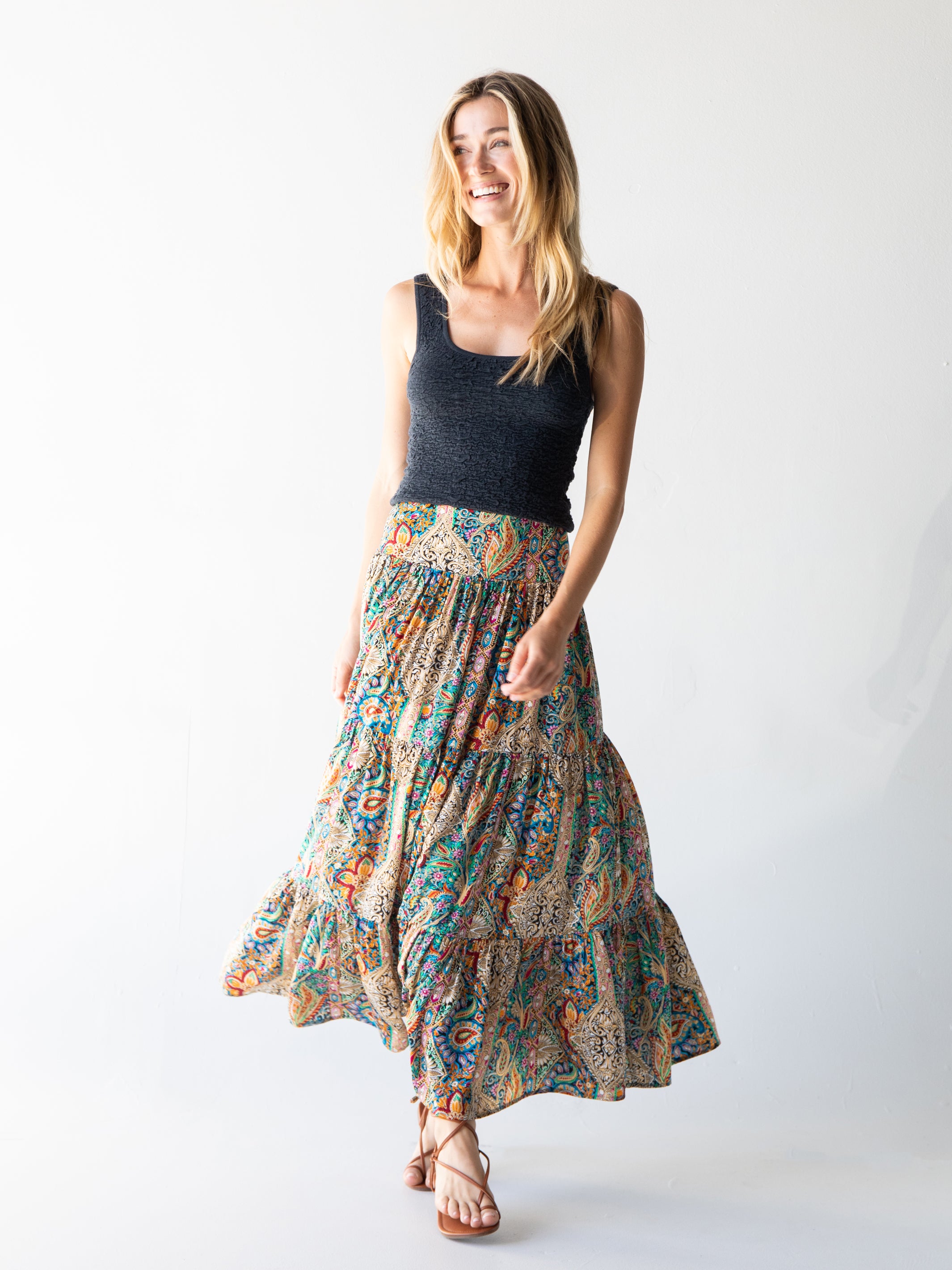Hanna Convertible Maxi Skirt - Blue Floral Border