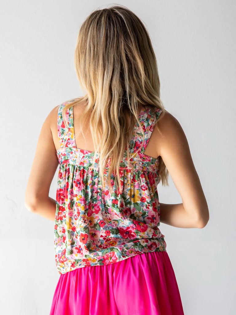 Kate Pleated Tank Top - Bright Pink Floral-view 5