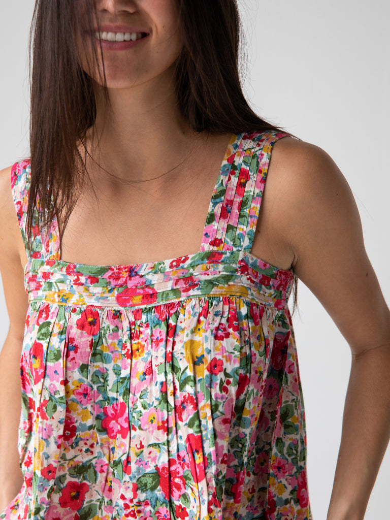 Kate Pleated Tank Top - Bright Pink Floral-view 3
