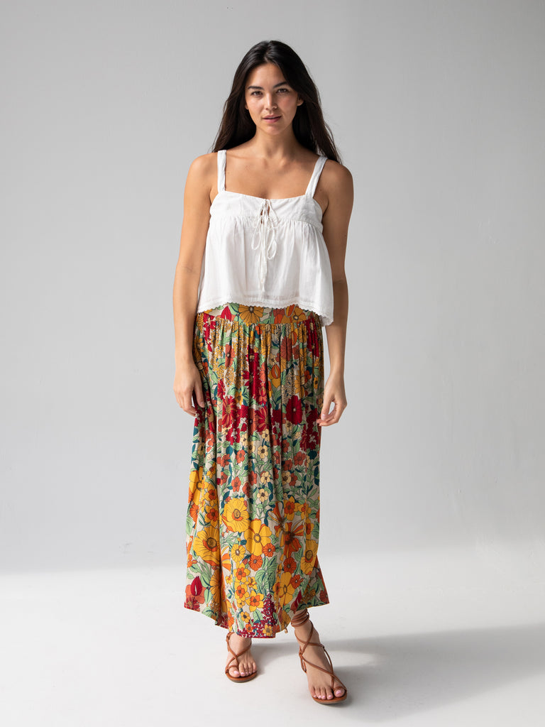 Addie Midi Skirt - Gold Vintage Floral-view 1