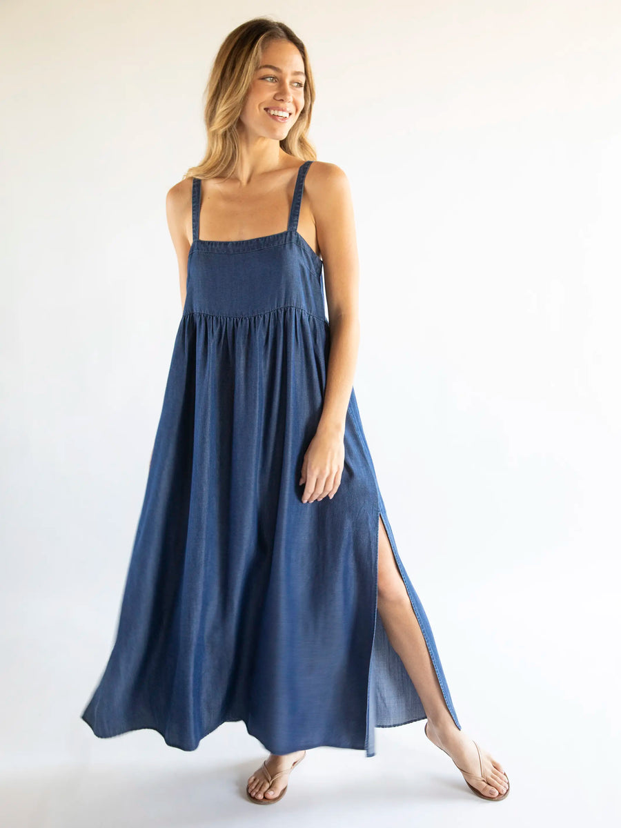 Patti Side Slit Maxi Dress - Denim Blue – Natural Life