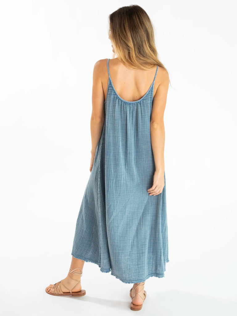 Cosette Embroidered Cotton Maxi Dress - Denim-view 3