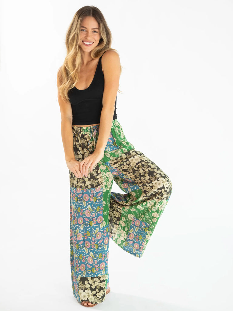 Go With The Flow Wide Leg Pant - Green Black Blue Mixed Floral-view 4