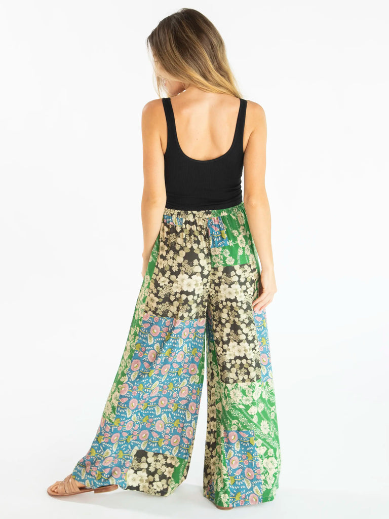 Go With The Flow Wide Leg Pant - Green Black Blue Mixed Floral-view 2