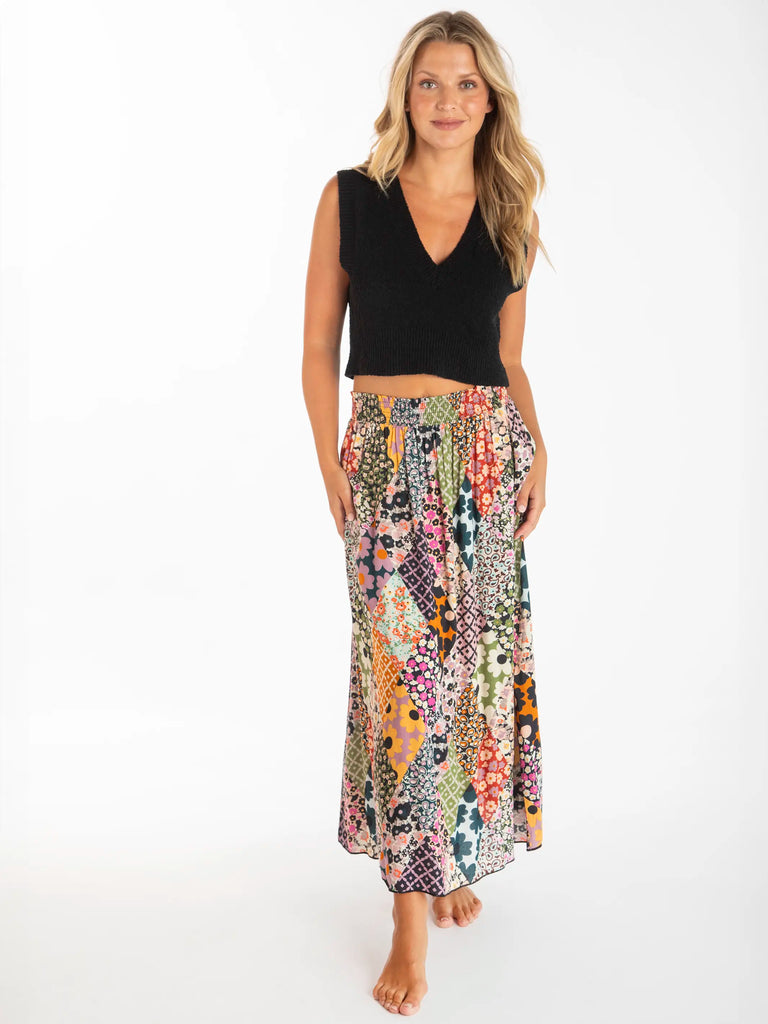 Maylin Midi Skirt - Floral Diamonds Patchwork-view 2