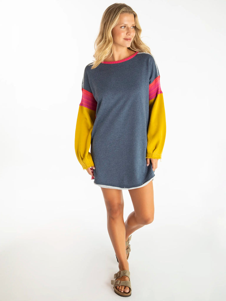 Reversible Trim Sweatshirt Dress - Indigo-view 1