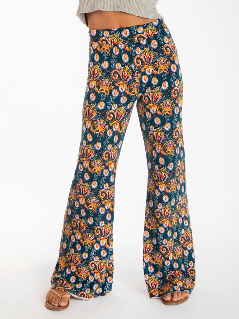 Cali Knit Wide Leg Pant - Teal Orange Paisley-view 2