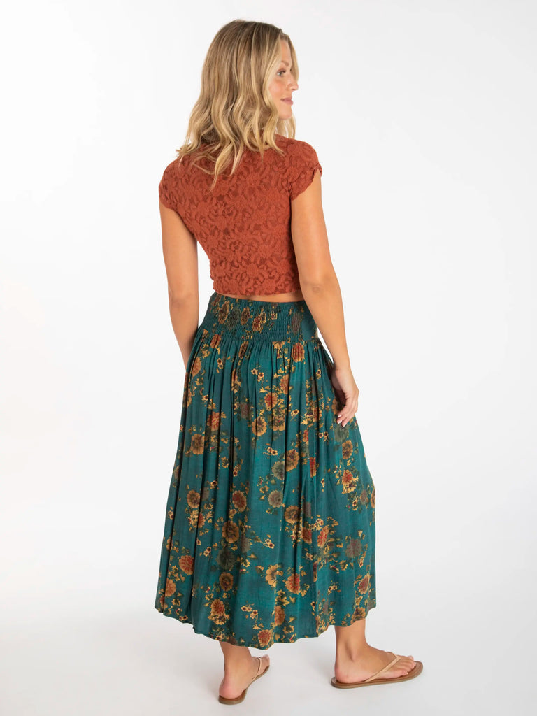 Addie Midi Skirt - Teal Orange Clusters-view 3