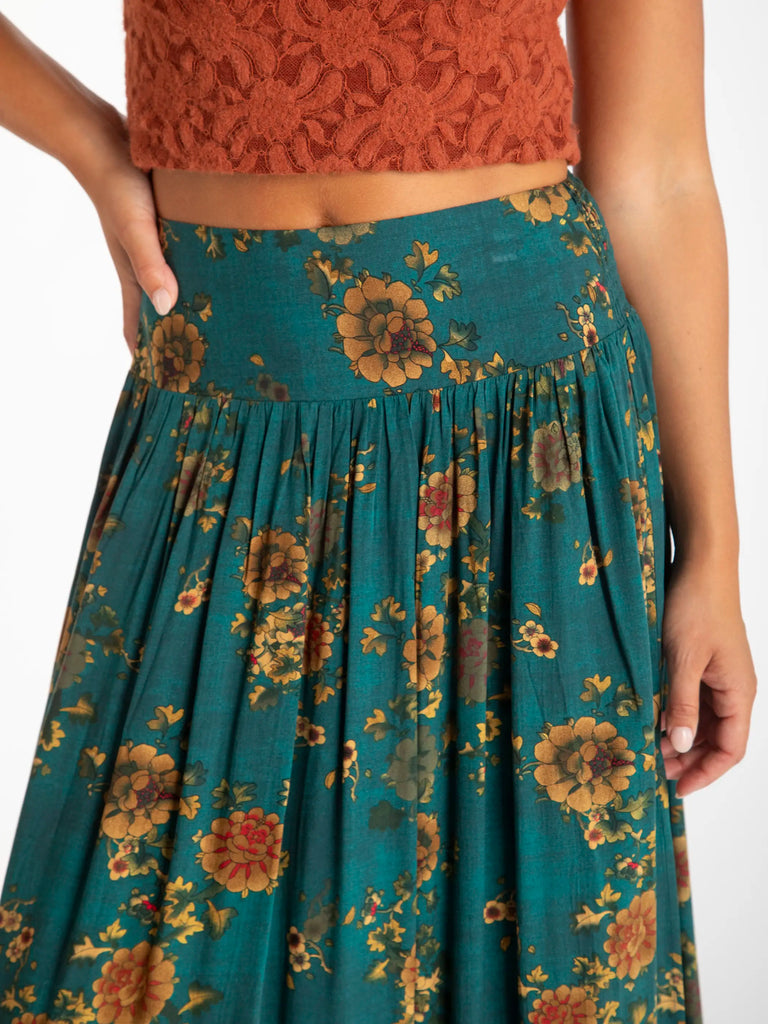 Addie Midi Skirt - Teal Orange Clusters-view 2