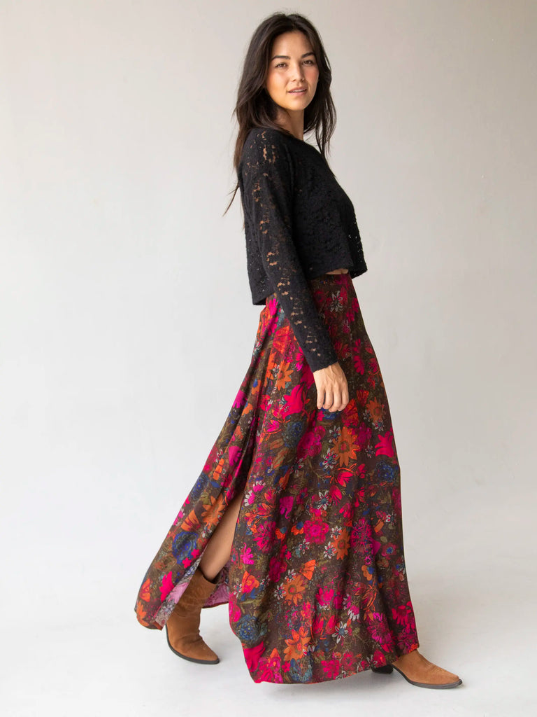 Ginger Side Slit Maxi Skirt - Indigo Pink Orange-view 1