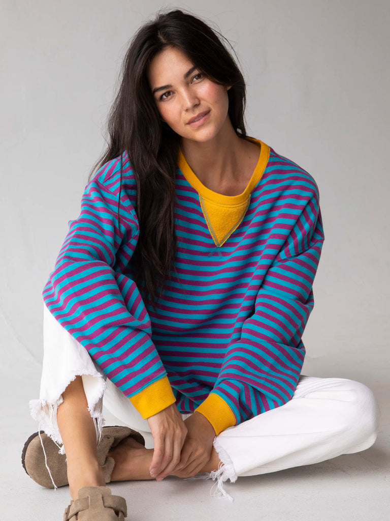 Oversized Striped Sweatshirt - Turquoise Purple Stripes-view 1