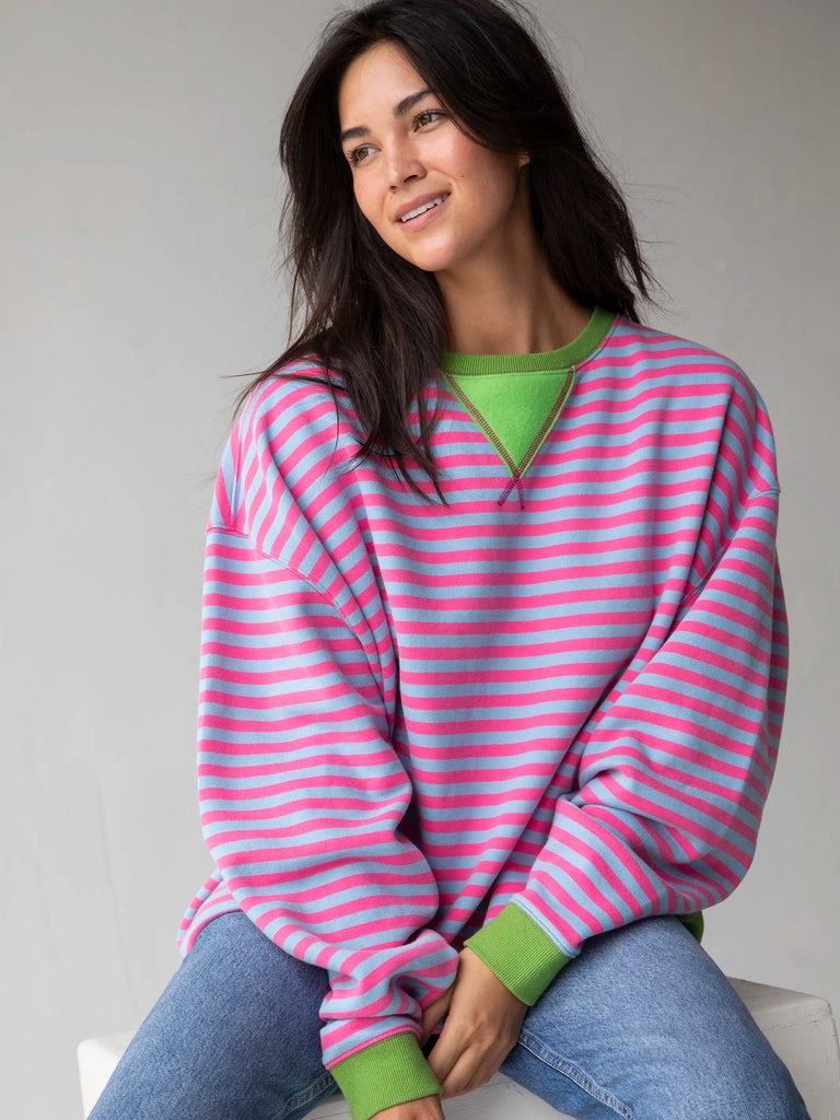 Oversized Striped Sweatshirt - Bright Pink Lavender Stripes-view 1