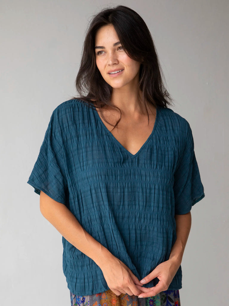 Cotton Easy V-Neck Top - Dark Teal-view 1