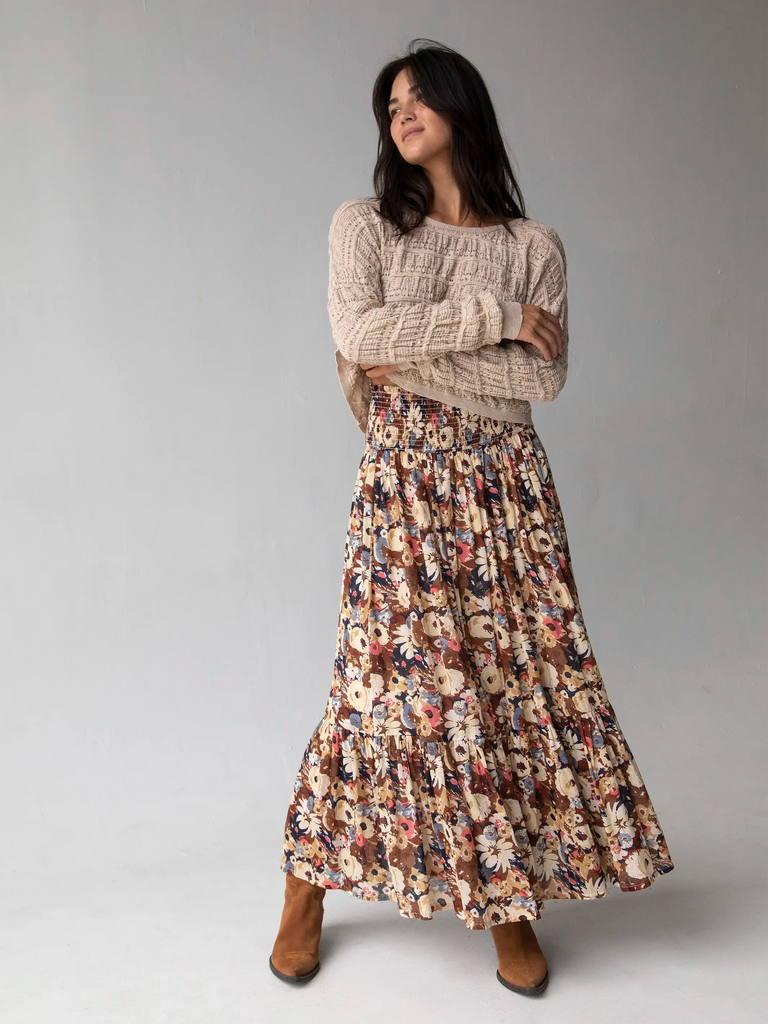 Flora Convertible Skirt - Brown Navy Floral-view 1