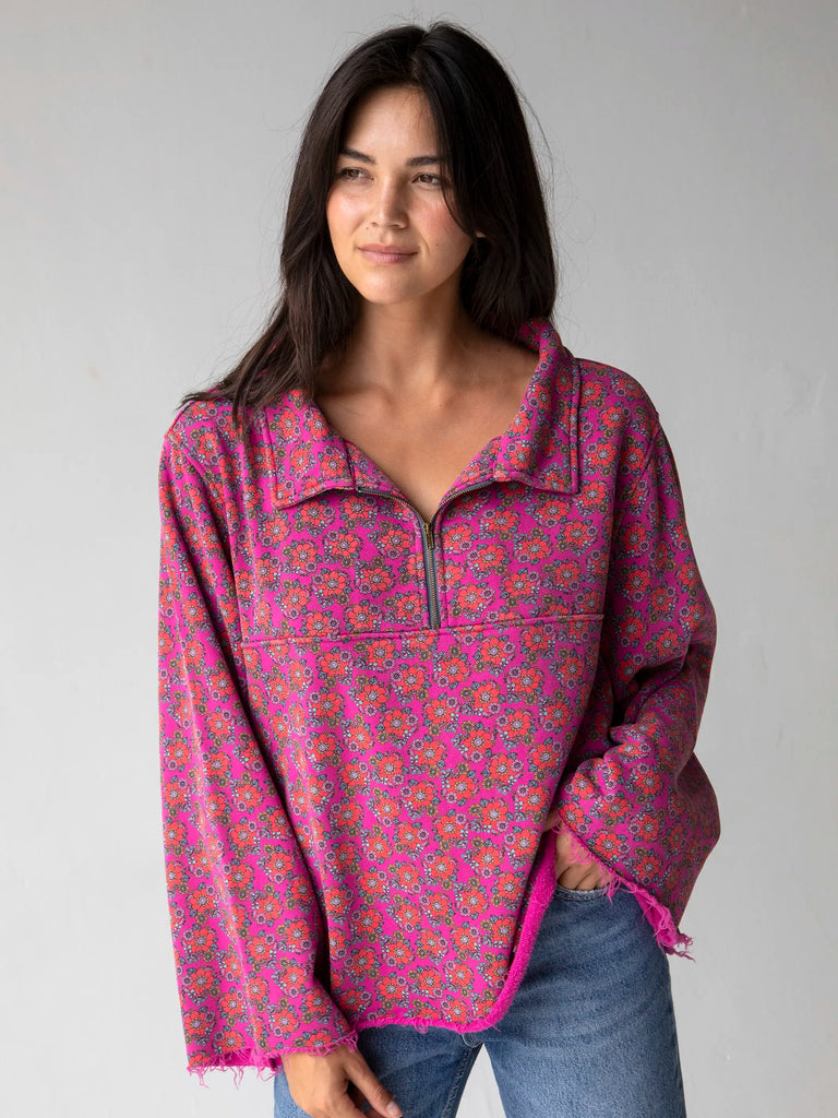 Easy Does It Sweatshirt - Hot Pink Mod Floral-view 1