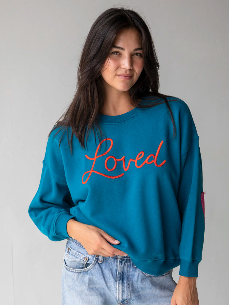 Heart On Your Sleeve Sweatshirt - Teal Loved-view 1