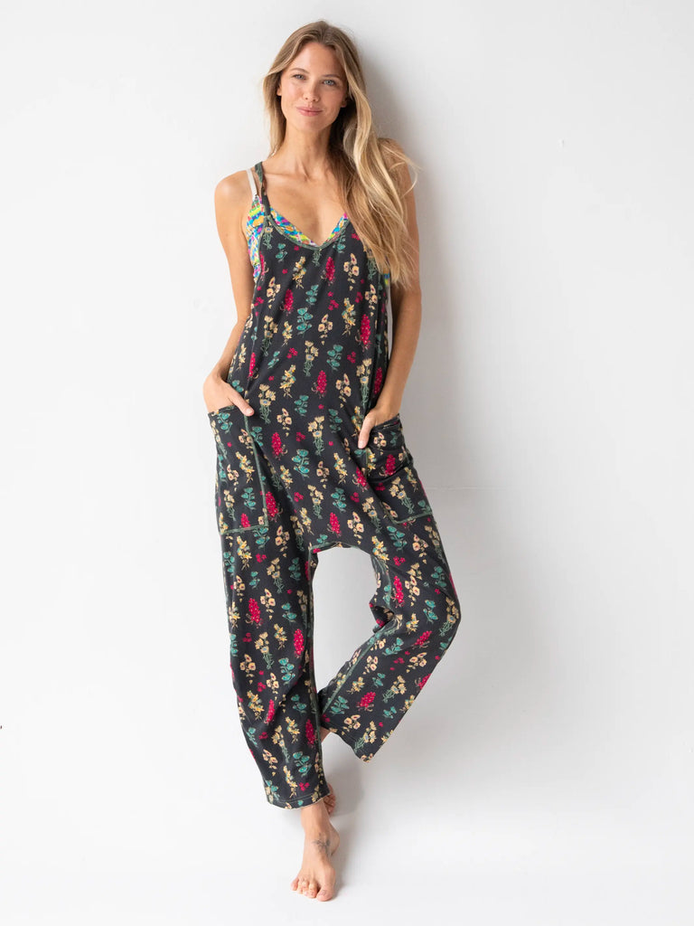 Lucy Jumpsuit - Charcoal Pink Bouquets-view 1