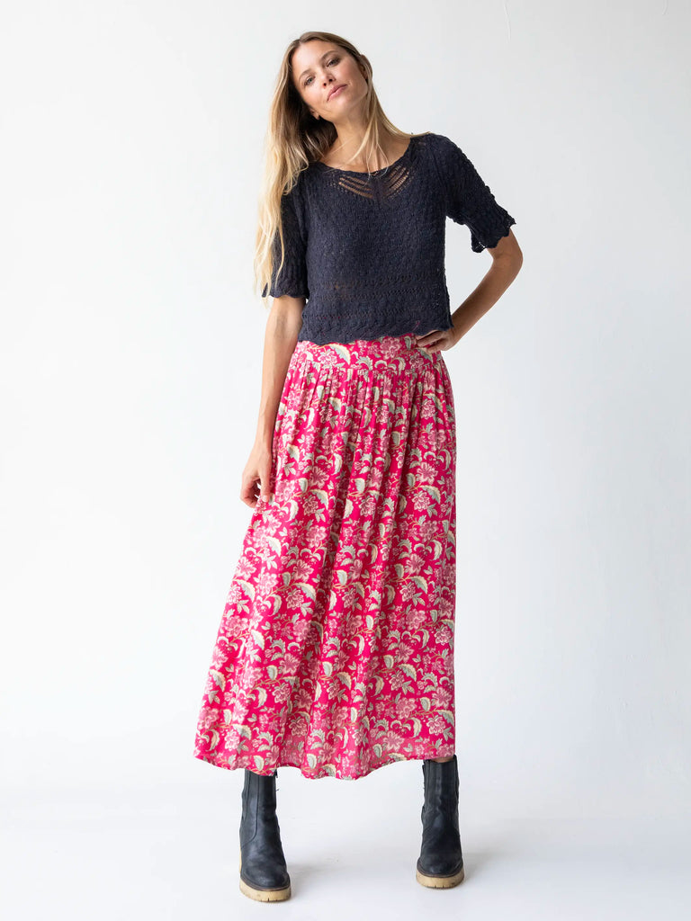 Lisa Maxi Skirt - Fuchsia Light Pink Floral-view 3