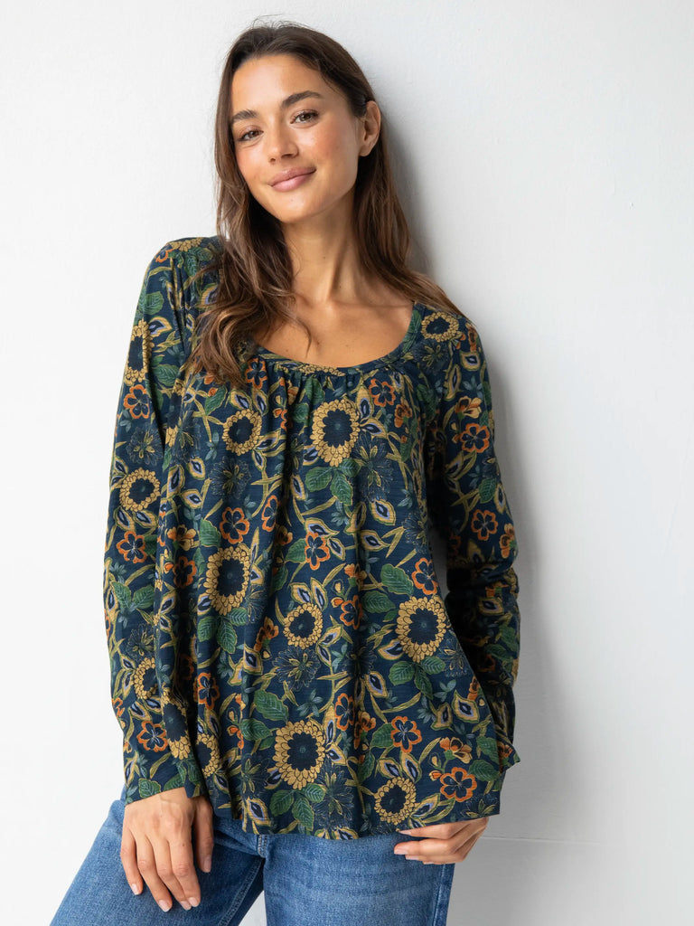 Long Sleeve Iris Top - Navy Tan Dahlias-view 1