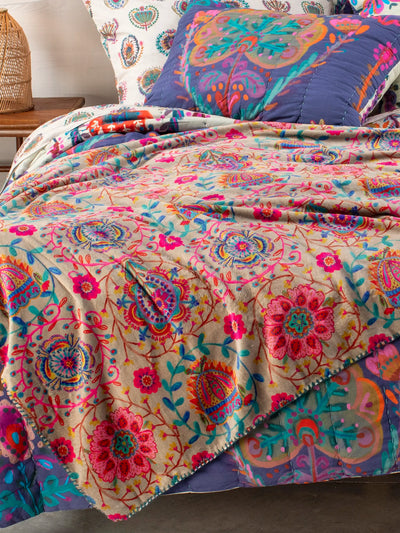 Double-Sided Cozy Bed Blanket - Folk Floral-view 1