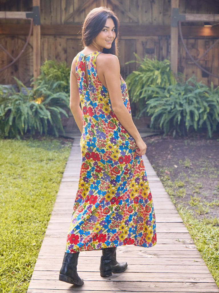 Katie Sleeveless Maxi Dress - Red Yellow Blue Floral-view 3