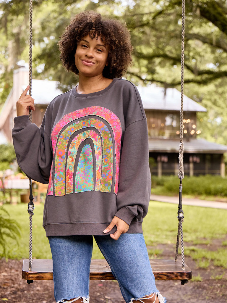 Applique Pullover Sweatshirt - Charcoal Rainbow-view 1