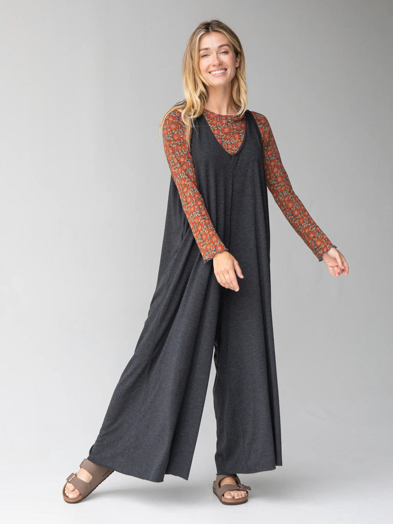 Knit V-Neck Jumpsuit - Charcoal-view 2