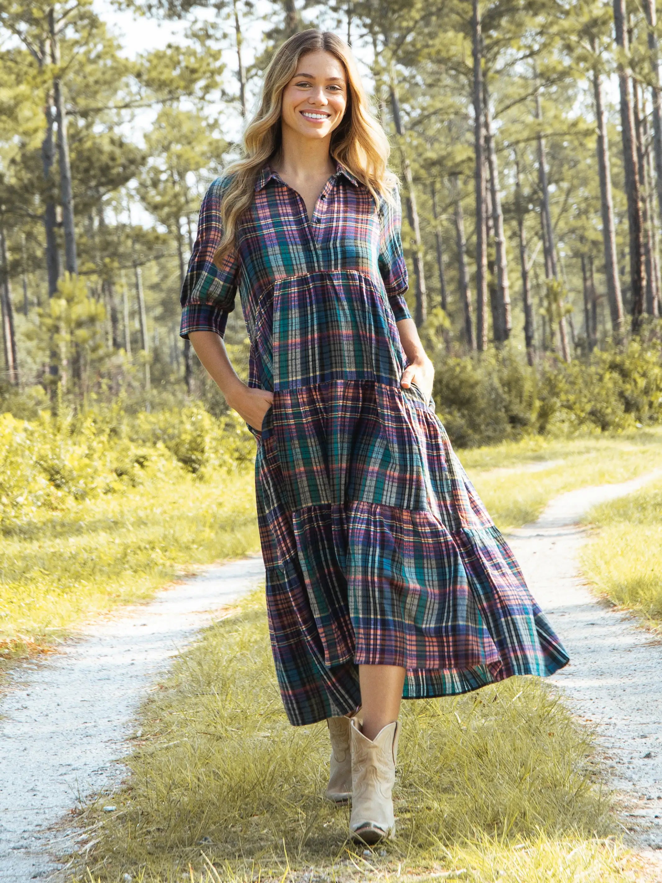 Flannel Rebecca Midi Dress - Rainbow Plaid – Natural Life