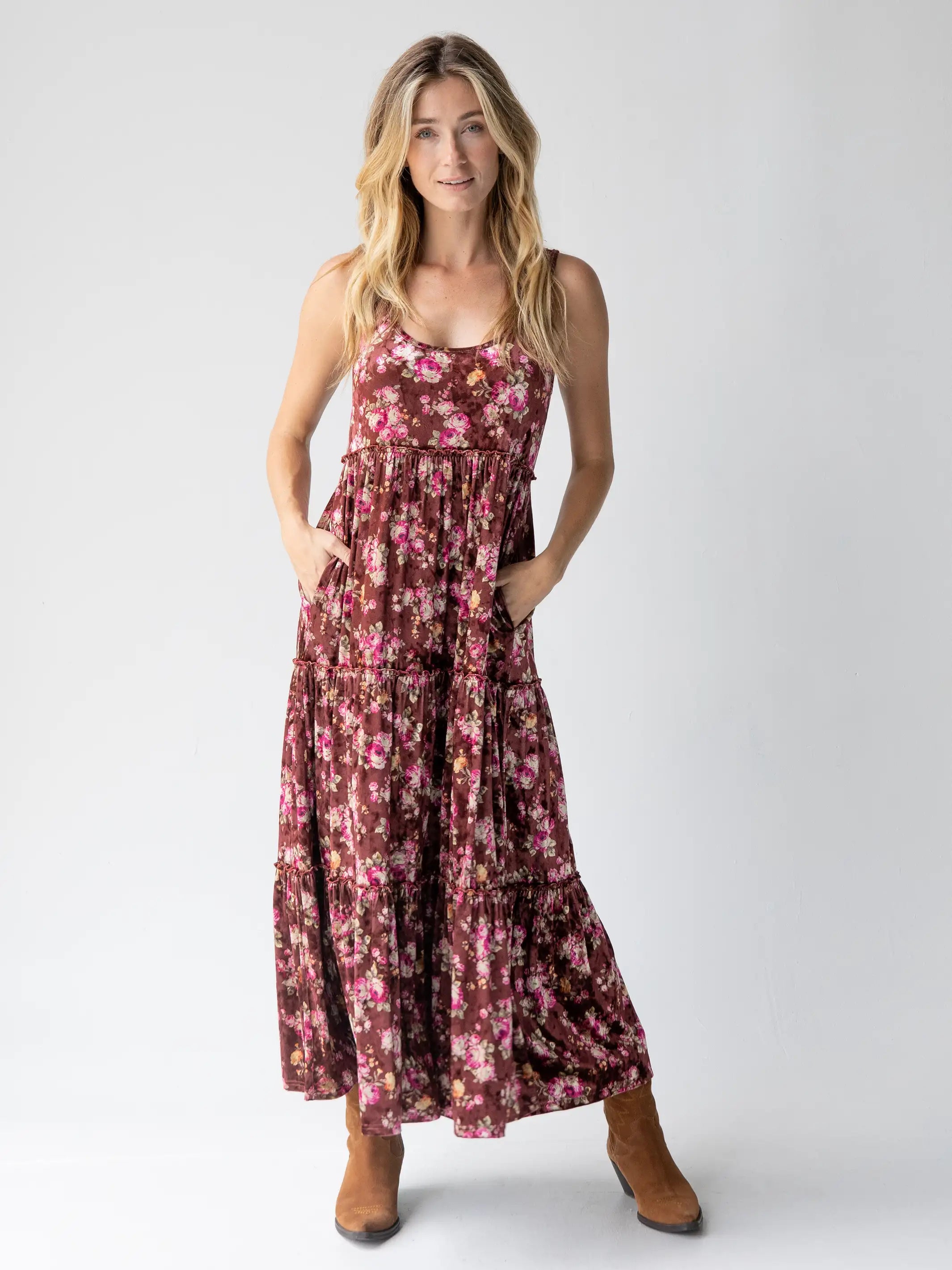 Karlie Velvet Maxi Dress - Rust Bouquets – Natural Life