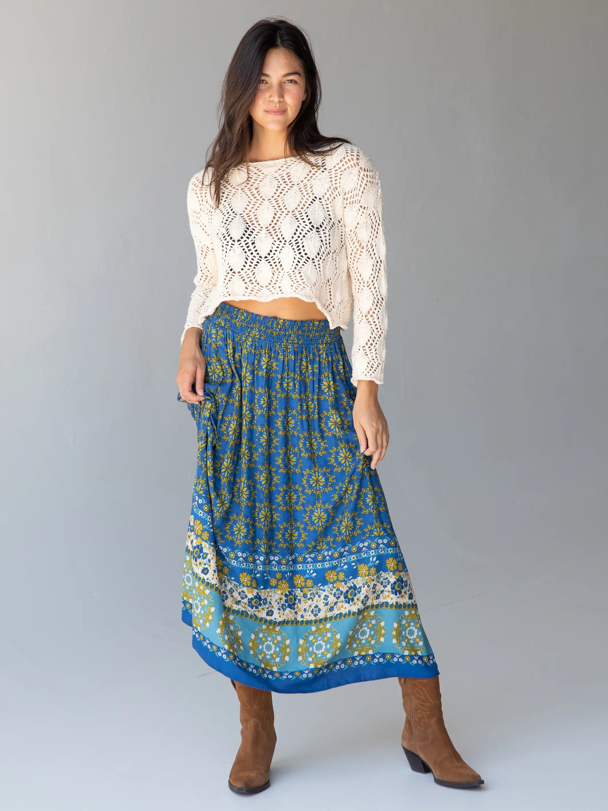 Maylin Midi Skirt - Blue Border Print – Natural Life