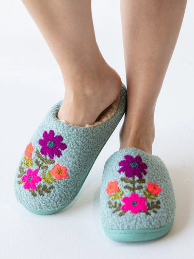 Icon Sherpa Slippers - Dusty Blue Folk Flower-view 1