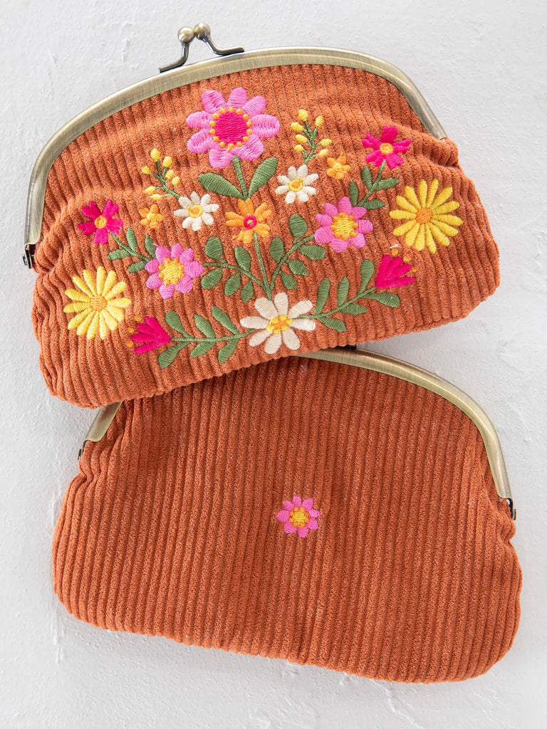 Embroidered Coin Purse - Rust Folk Flower-view 2