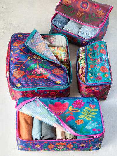 Travel Packing Cubes, Set of 4 - Multi Folk Flower-view 1