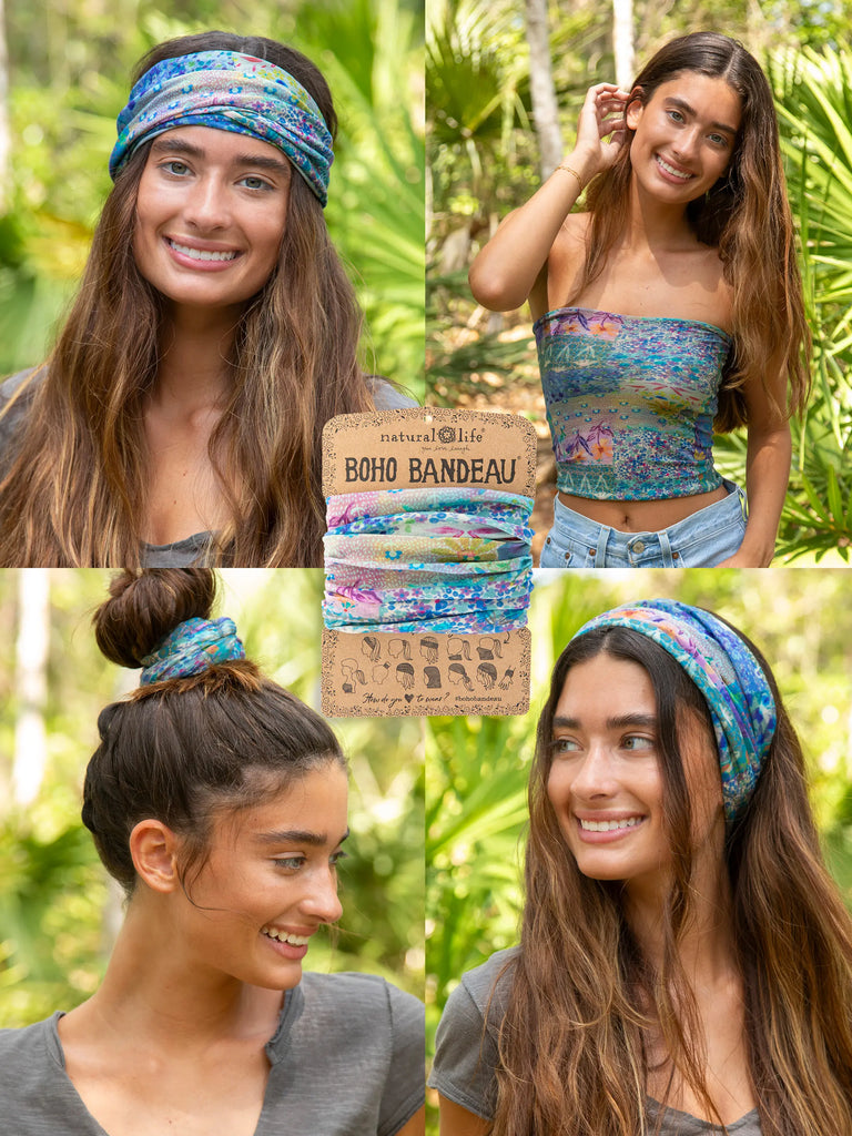 Full Boho Bandeau® Headband - Blue Watercolor Patchwork-view 1