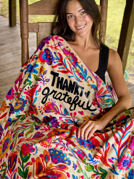 Double-Sided Cozy Throw Blanket - Thankful Grateful