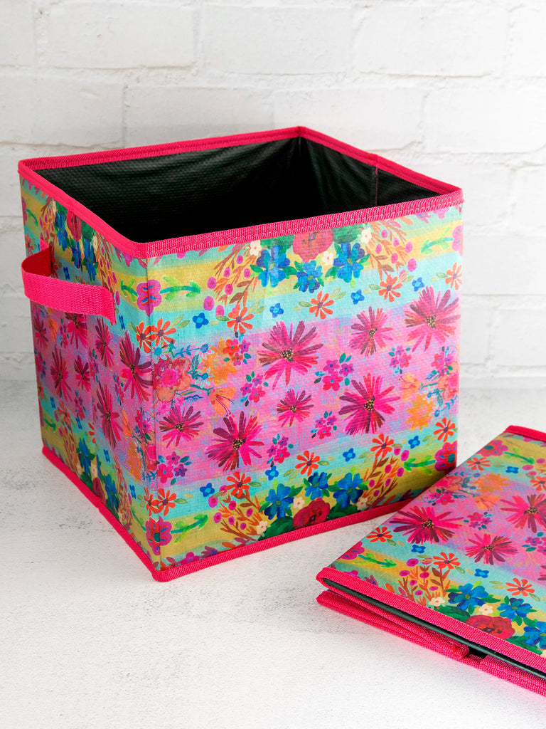 Collapsible Storage Cubes, Set of 2 - Pink Daisy Borders-view 1
