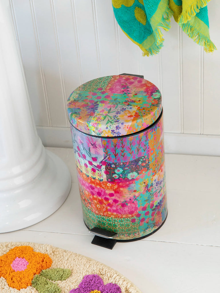 Bathroom Trash Can - Pink Watercolor Patchwork-view 1
