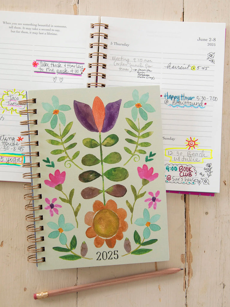 2025 12 Month Planner - Folk Flower-view 1