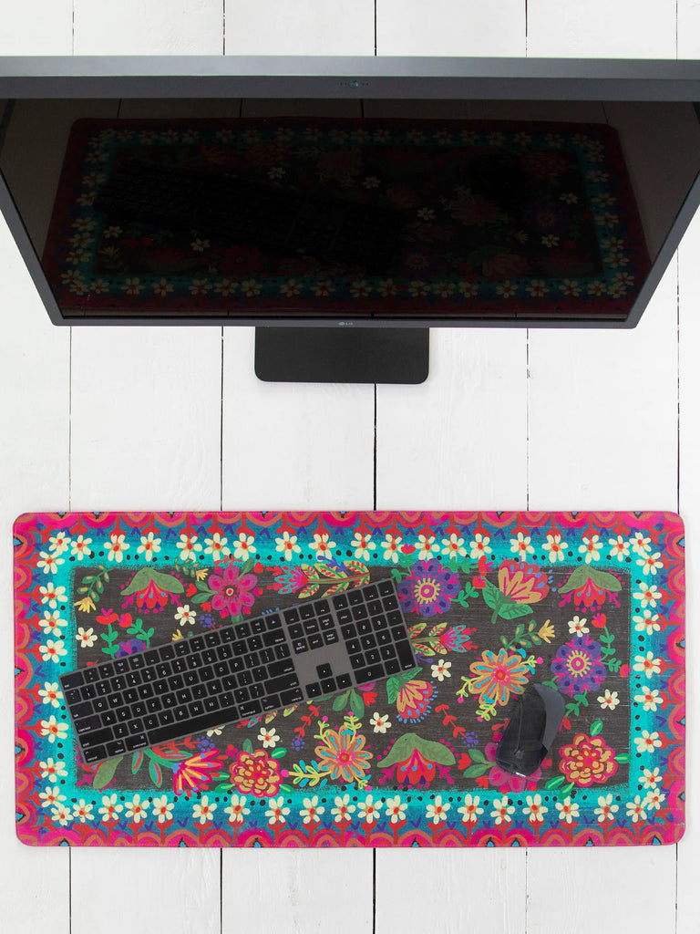 Desk Mat - Black Folk Flower-view 3