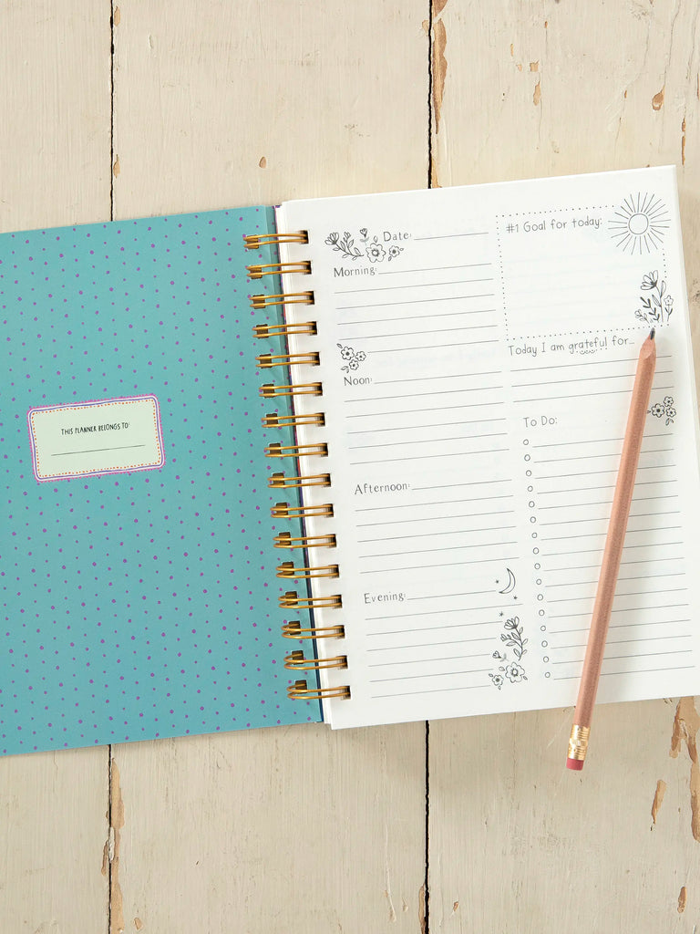 Daily To-Do List Planner - Blue Folk Flower-view 2