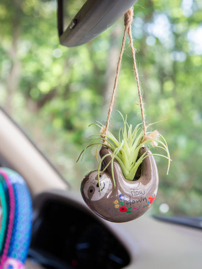 Faux Succulent Car Charm - Grey Sloth-view 1