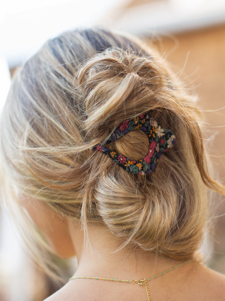 Floral Fabric Boho Hair Clip - Navy-view 3