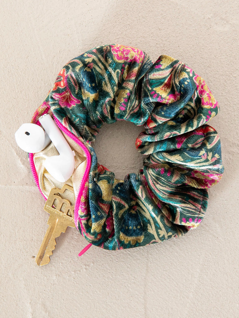 Hideaway Scrunchie - Green Lined Floral-view 1