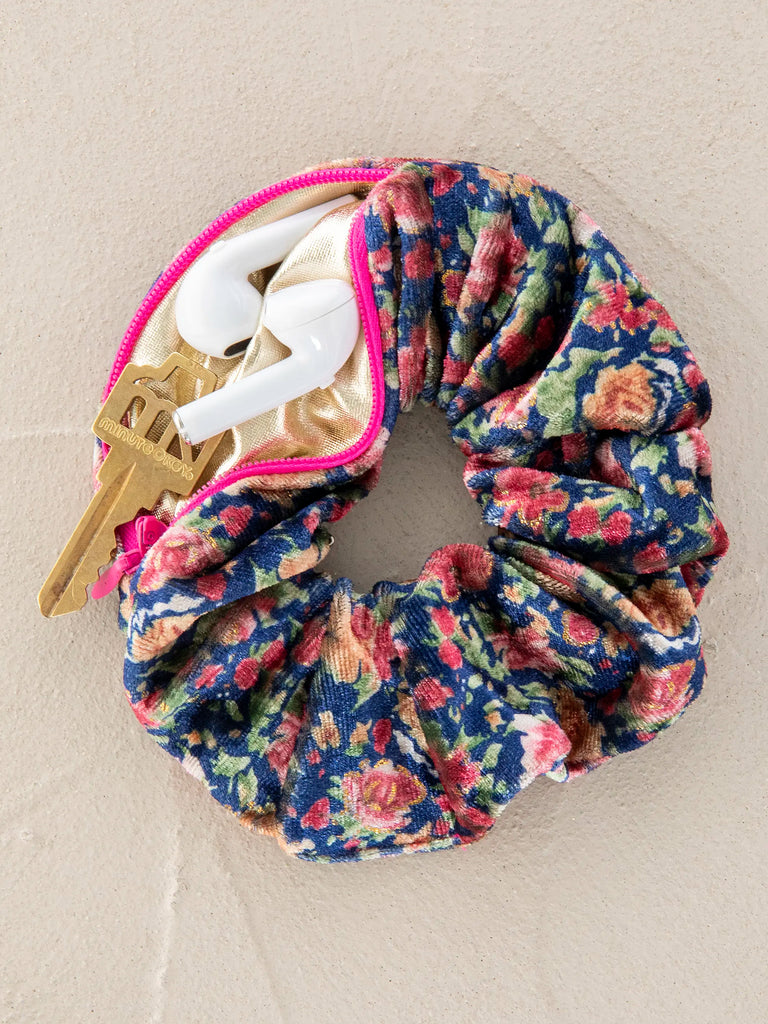 Hideaway Scrunchie - Navy Pink Roses-view 1