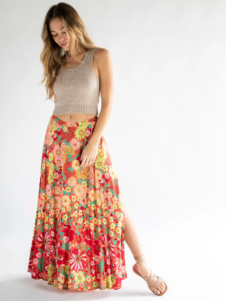 Ginger Side-Slit Maxi Skirt - Coral Lime Floral – Natural Life