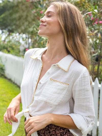 Lola Tie Button Down - White-view 1