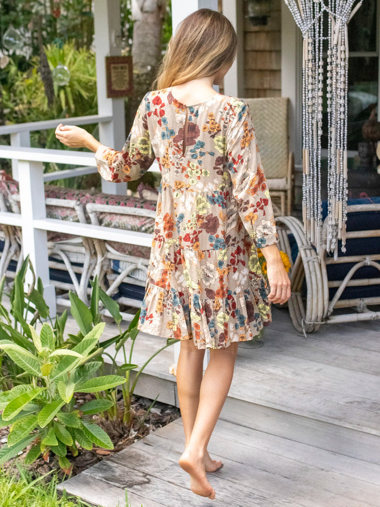 Heidi Mini Dress - Tan Cream Floral-view 2