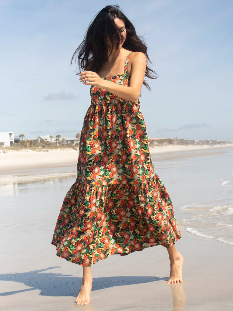 Mia Backless Maxi Dress - Orange Floral Blooms-view 4